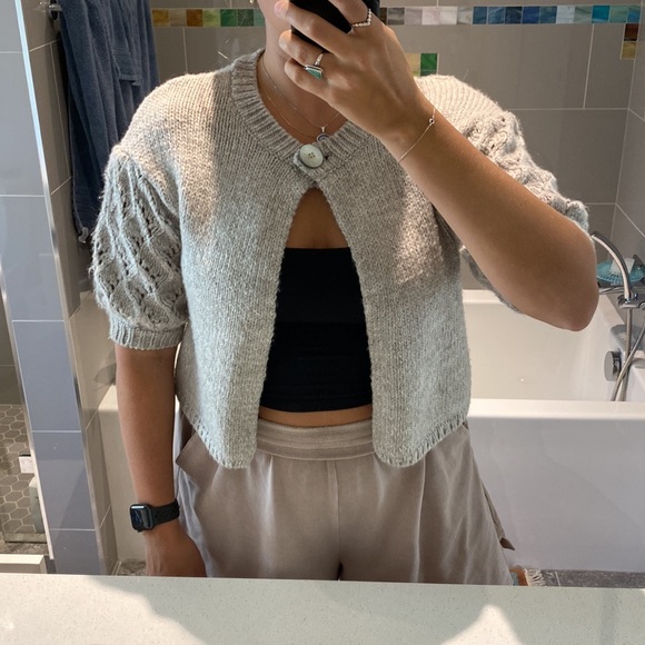 Short Sleeve Wool Knit Sweater / Cardigan - Picture 2 of 2